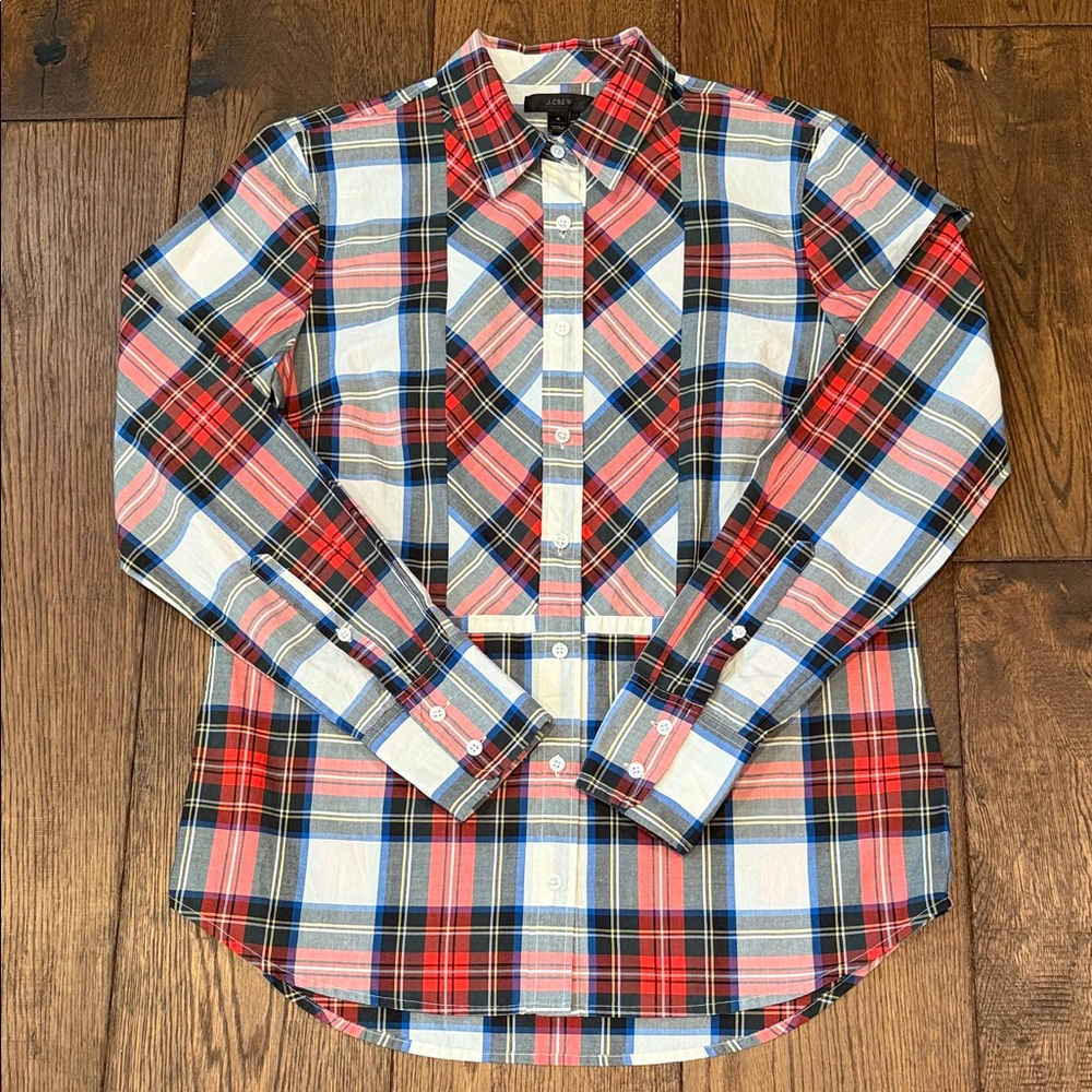 J. Crew Women's Plaid Button Down Shirt - Red, Blue, White, Size 4